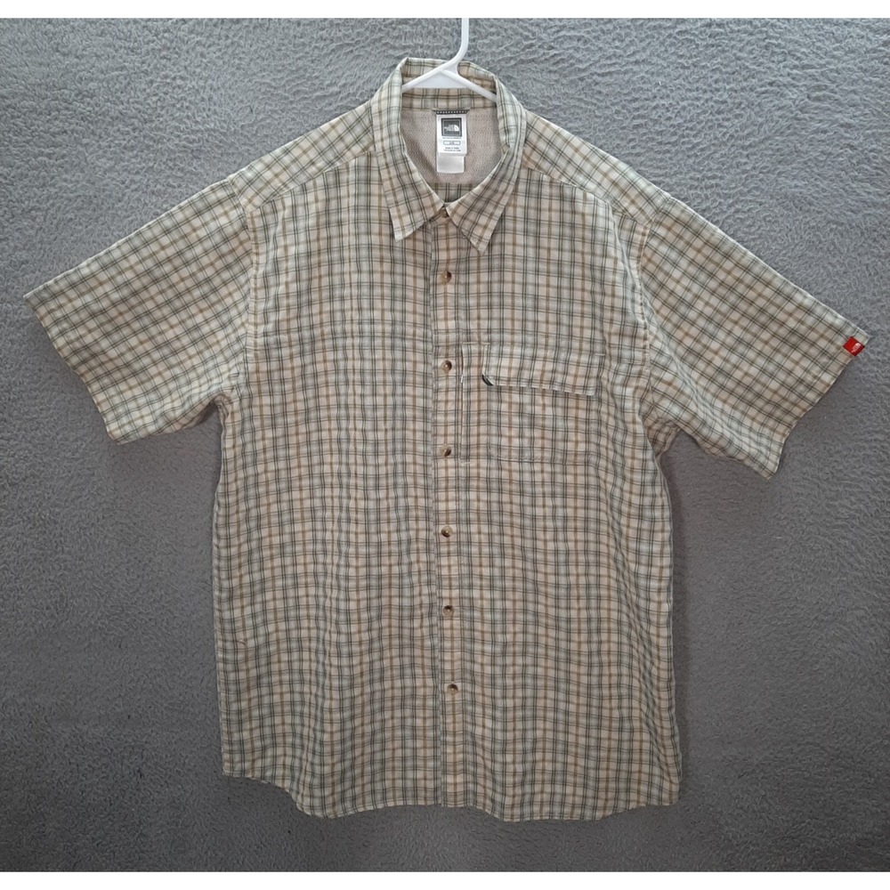 The North Face Shirt Adult Large Tan Green Plaid Outdoors Camping Hiking Fishing